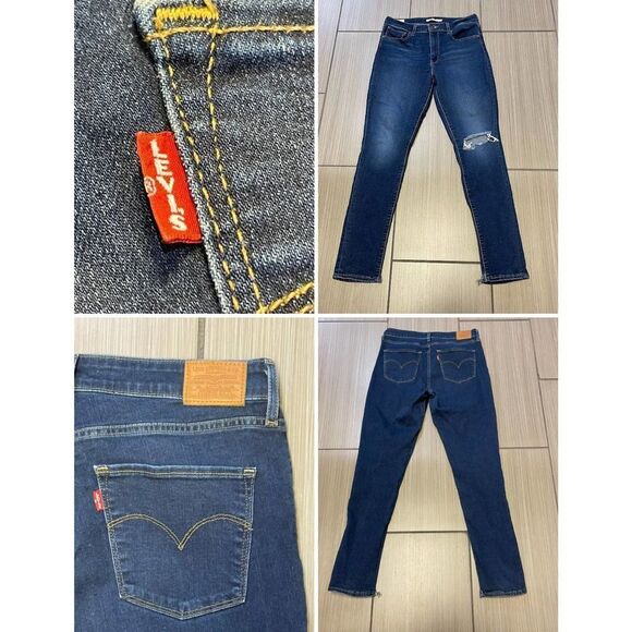 Levis 721 High Rise Skinny Big E jeans womens sz 31 distress medium wash stretch - Picture 1 of 11